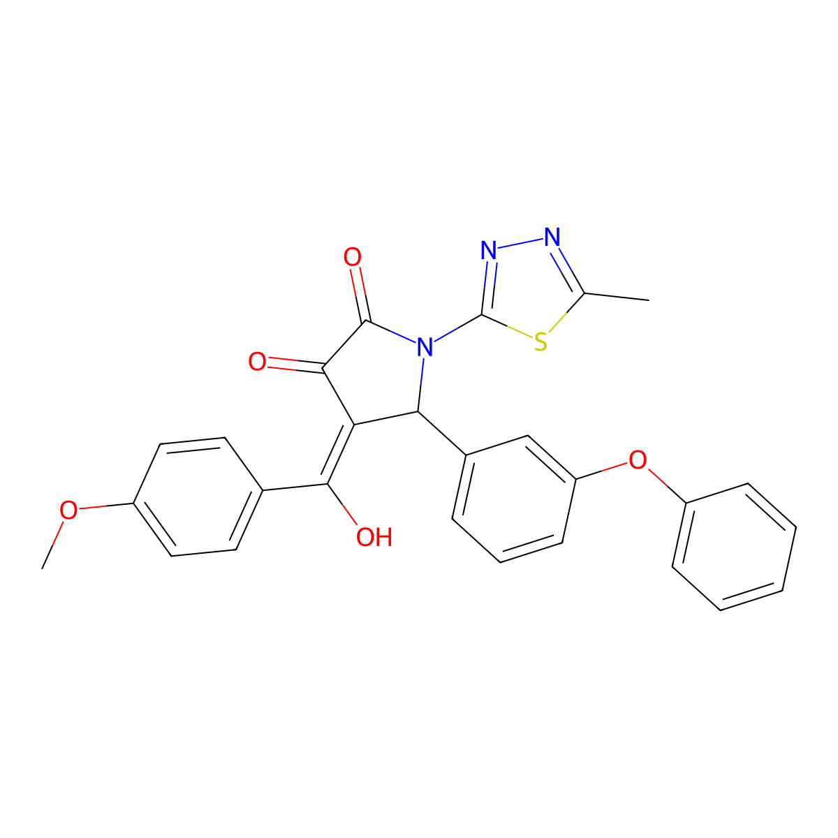 4-[Hydroxy-(4-methoxyphenyl)methylidene]-1-(5-methyl-1,3,4-thiadiazol-2-yl)-5-(3-phenoxyphenyl)pyrrolidine-2,3-dione molecular structure, CAS 371235-79-9