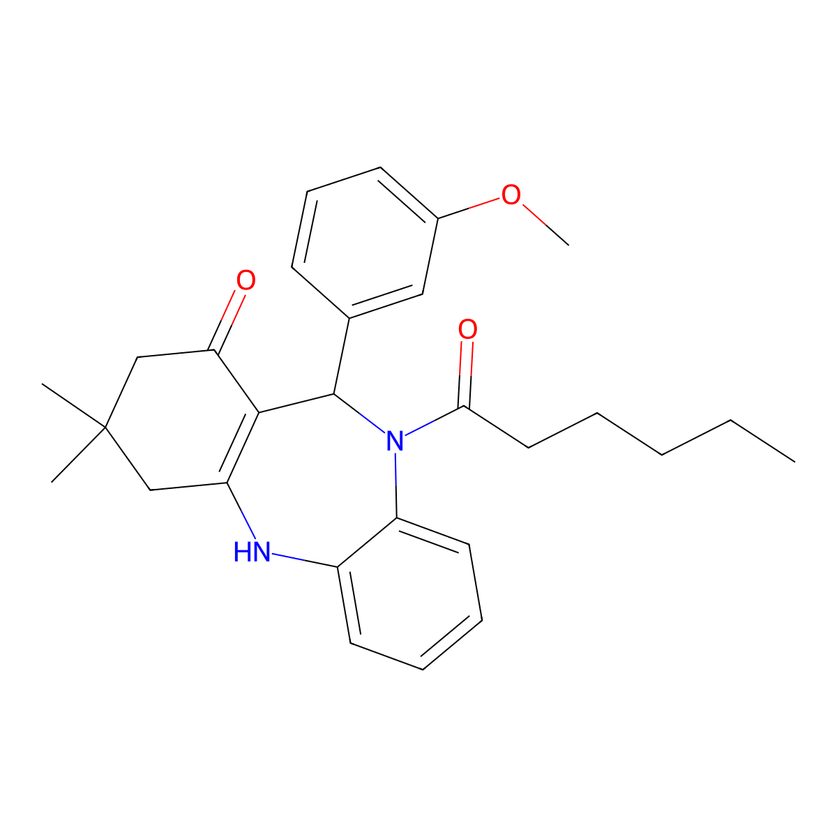 5-Hexanoyl-6-(3-methoxyphenyl)-9,9-dimethyl-6,8,10,11-tetrahydrobenzo[b][1,4]benzodiazepin-7-one molecular structure, CAS 371235-80-2