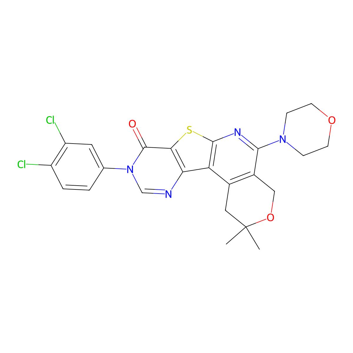 9-(3,4-dichlorophenyl)-2,2-dimethyl-5-morpholino-4,9-dihydro-1H-pyrano[4'',3'':4',5']pyrido[3',2':4,5]thieno[3,2-d]pyrimidin-8(2H)-one molecular structure, CAS 371236-10-1