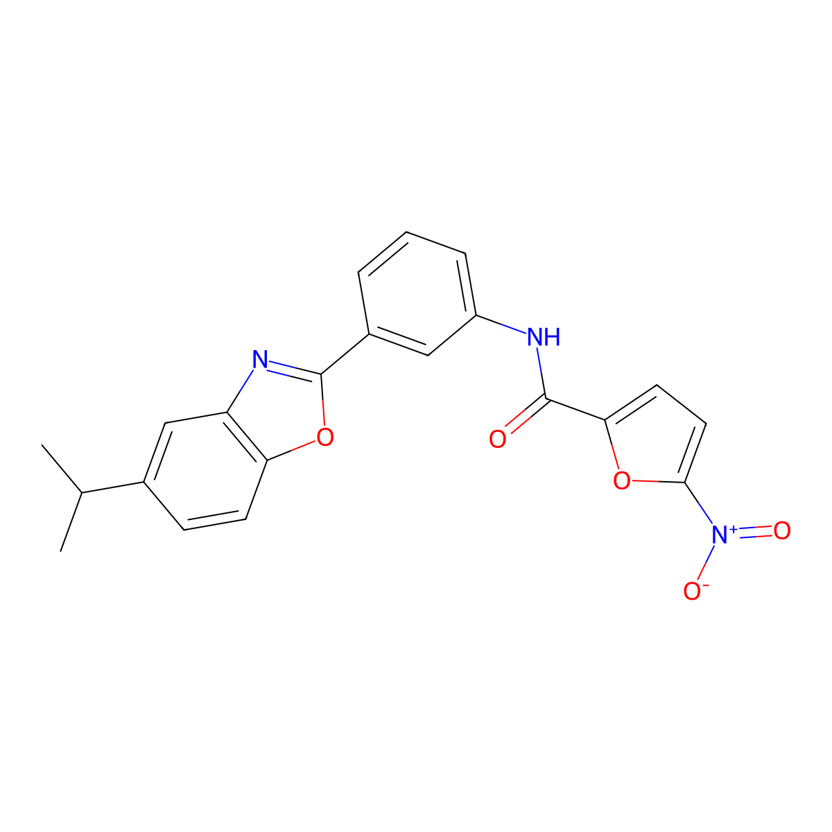 5-nitro-N-{3-[5-(propan-2-yl)-1,3-benzoxazol-2-yl]phenyl}furan-2-carboxamide molecular structure, CAS 371236-15-6