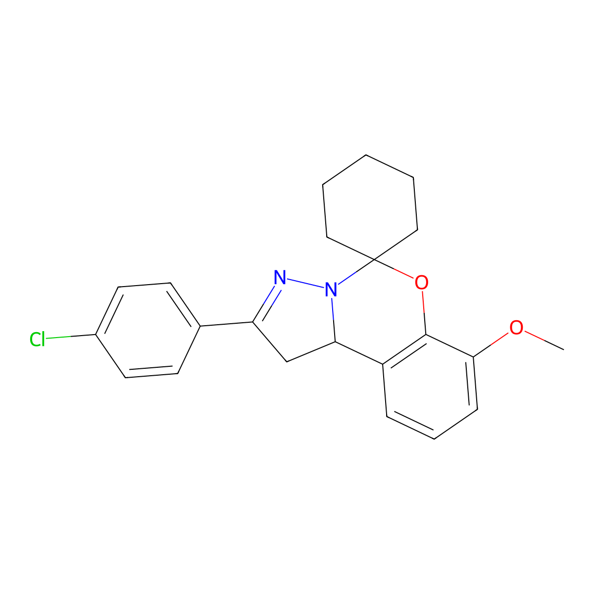 2'-(4-Chlorophenyl)-7'-methoxy-1',10b'-dihydrospiro[cyclohexane-1,5'-pyrazolo[1,5-c][1,3]benzoxazine] molecular structure, CAS 371236-17-8