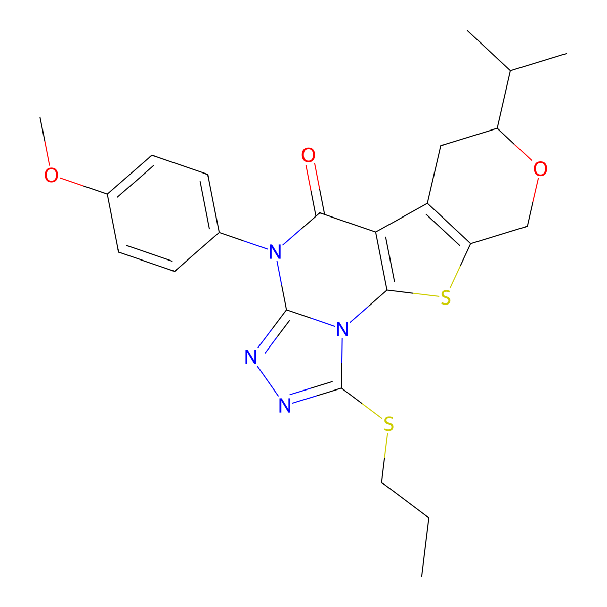 4-(4-methoxyphenyl)-7-(propan-2-yl)-1-(propylsulfanyl)-6,9-dihydro-7H-pyrano[4',3':4,5]thieno[3,2-e][1,2,4]triazolo[4,3-a]pyrimidin-5(4H)-one molecular structure, CAS 371236-44-1