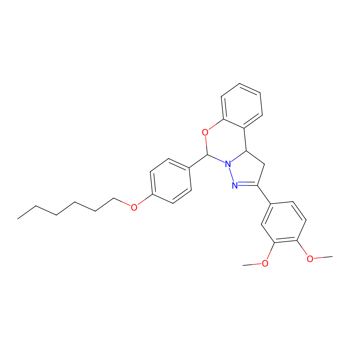 2-(3,4-Dimethoxyphenyl)-5-[4-(hexyloxy)phenyl]-1,10b-dihydropyrazolo[1,5-c][1,3]benzoxazine molecular structure, CAS 371236-61-2