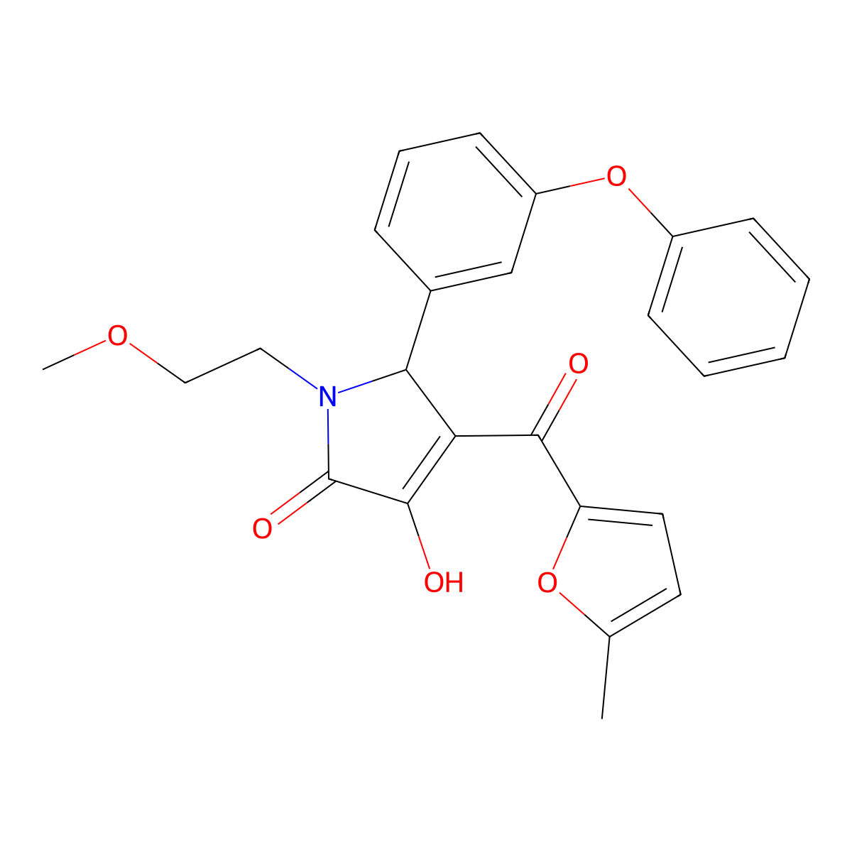 (4E)-4-[hydroxy(5-methylfuran-2-yl)methylidene]-1-(2-methoxyethyl)-5-(3-phenoxyphenyl)pyrrolidine-2,3-dione molecular structure, CAS 371236-64-5