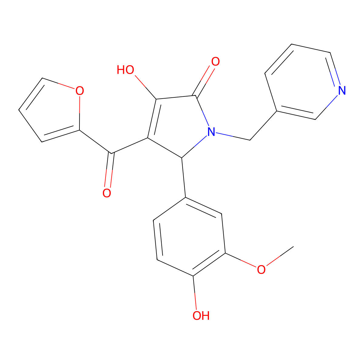 (4E)-4-[furan-2-yl(hydroxy)methylidene]-5-(4-hydroxy-3-methoxyphenyl)-1-(pyridin-3-ylmethyl)pyrrolidine-2,3-dione molecular structure, CAS 371236-95-2