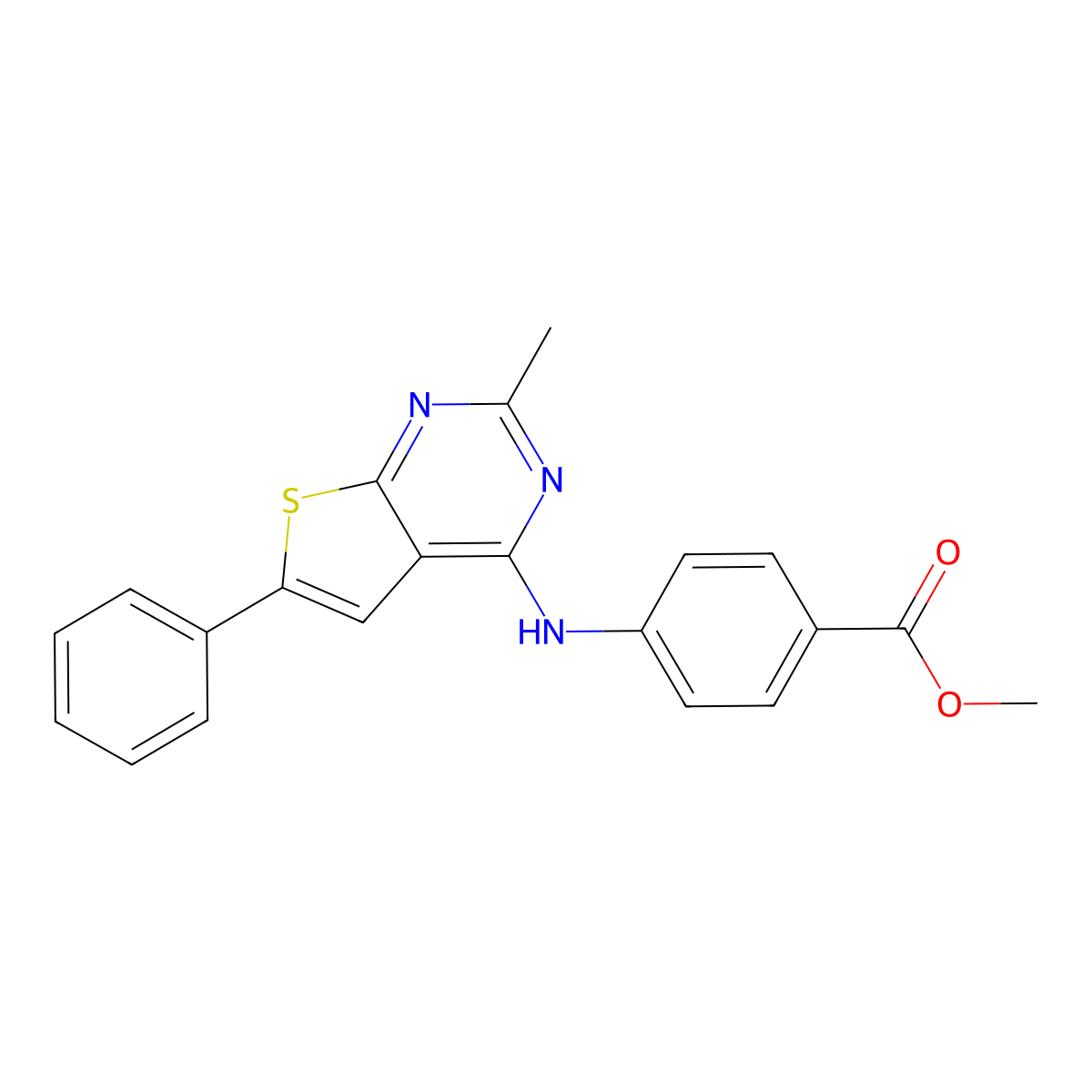 Methyl 4-((2-methyl-6-phenylthieno[2,3-d]pyrimidin-4-yl)amino)benzoate molecular structure, CAS 371236-98-5