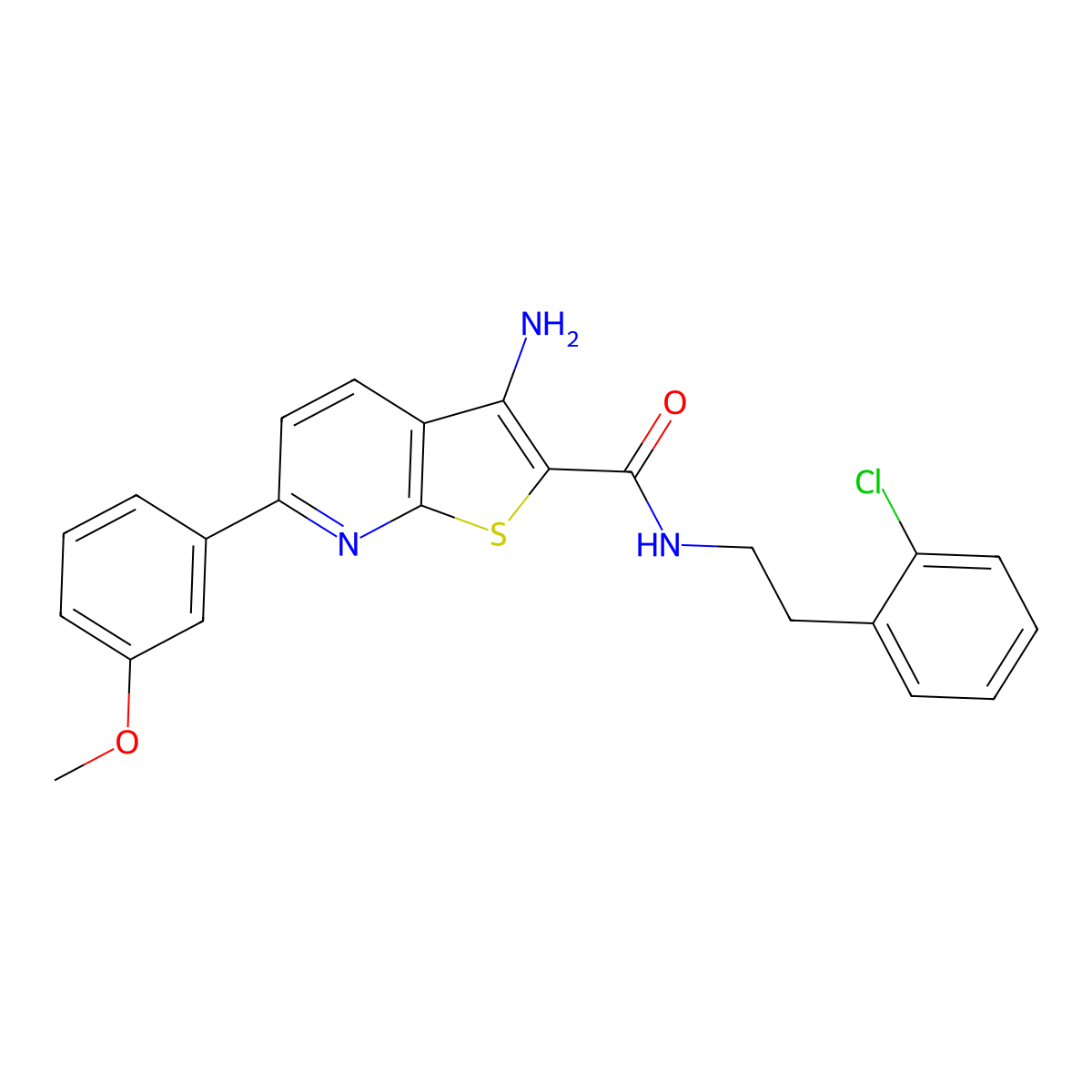 3-amino-N-[2-(2-chlorophenyl)ethyl]-6-(3-methoxyphenyl)thieno[2,3-b]pyridine-2-carboxamide molecular structure, CAS 371237-05-7