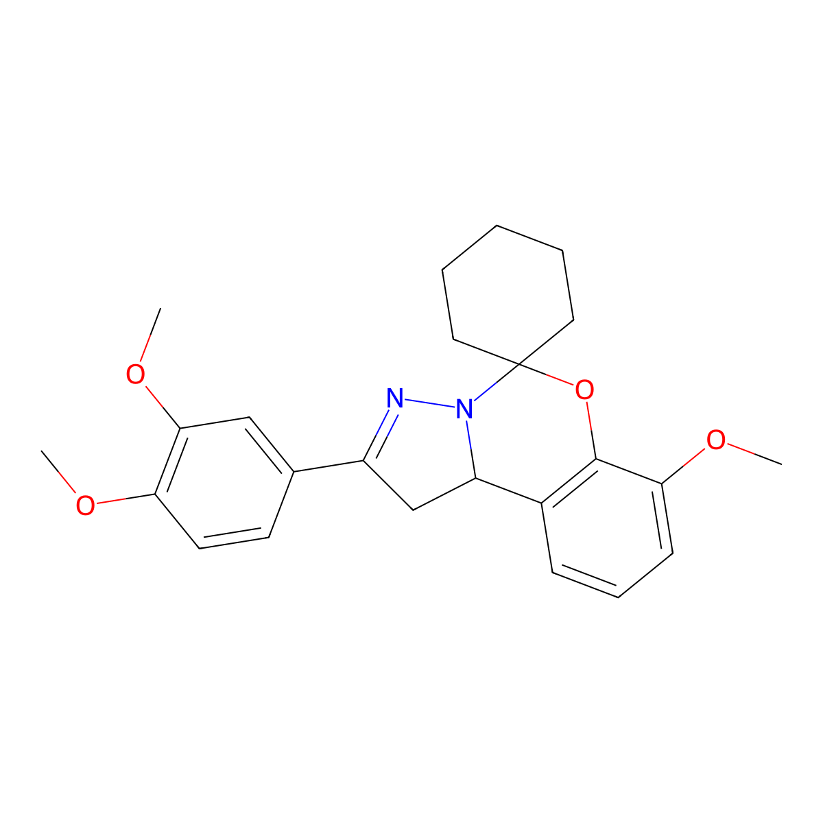 2'-(3,4-Dimethoxyphenyl)-7'-methoxy-1',10b'-dihydrospiro[cyclohexane-1,5'-pyrazolo[1,5-c][1,3]benzoxazine] molecular structure, CAS 371237-07-9