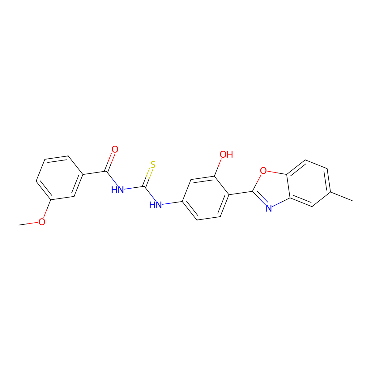 N-{[3-hydroxy-4-(5-methyl-1,3-benzoxazol-2-yl)phenyl]carbamothioyl}-3-methoxybenzamide molecular structure, CAS 371237-10-4