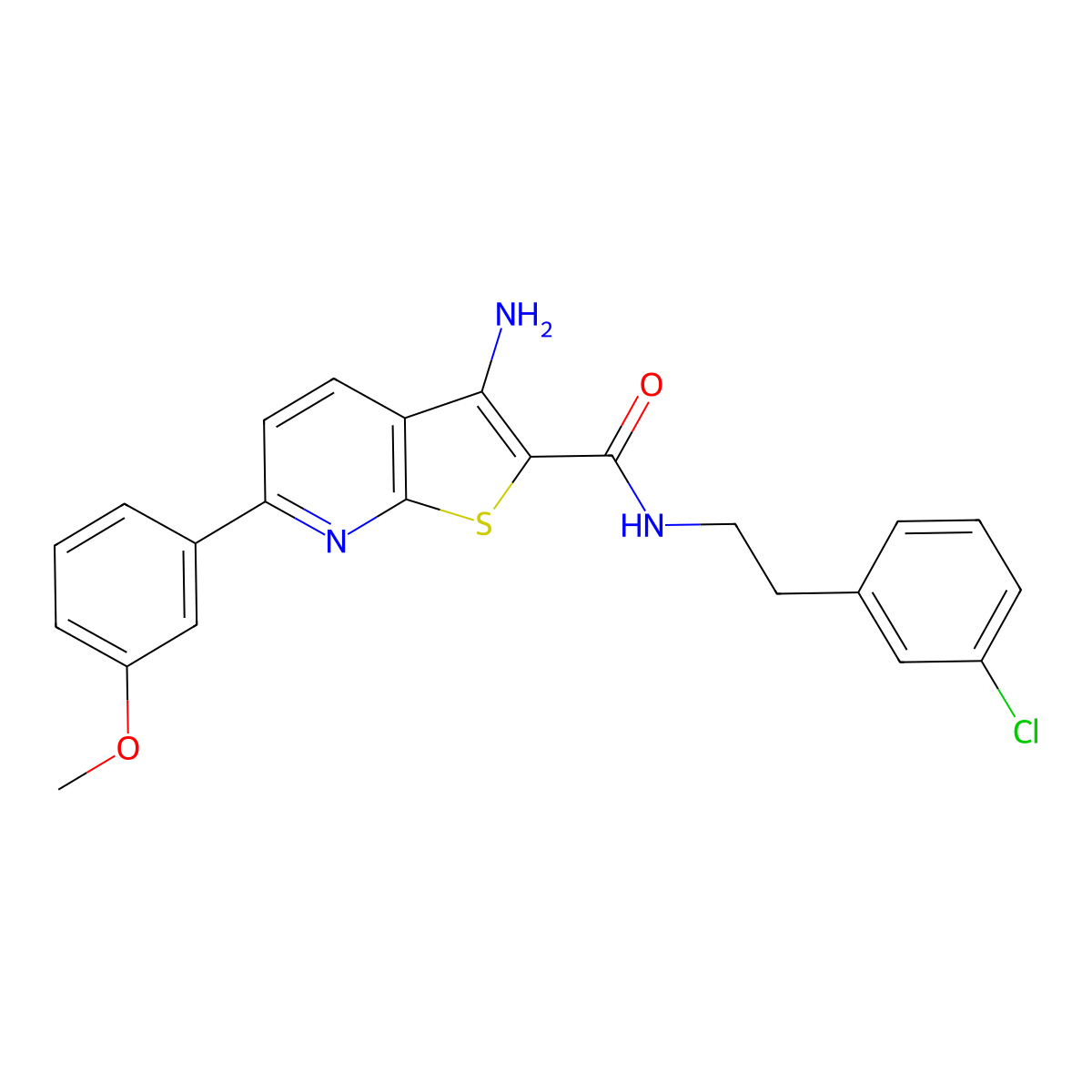 3-amino-N-[2-(3-chlorophenyl)ethyl]-6-(3-methoxyphenyl)thieno[2,3-b]pyridine-2-carboxamide molecular structure, CAS 371237-17-1