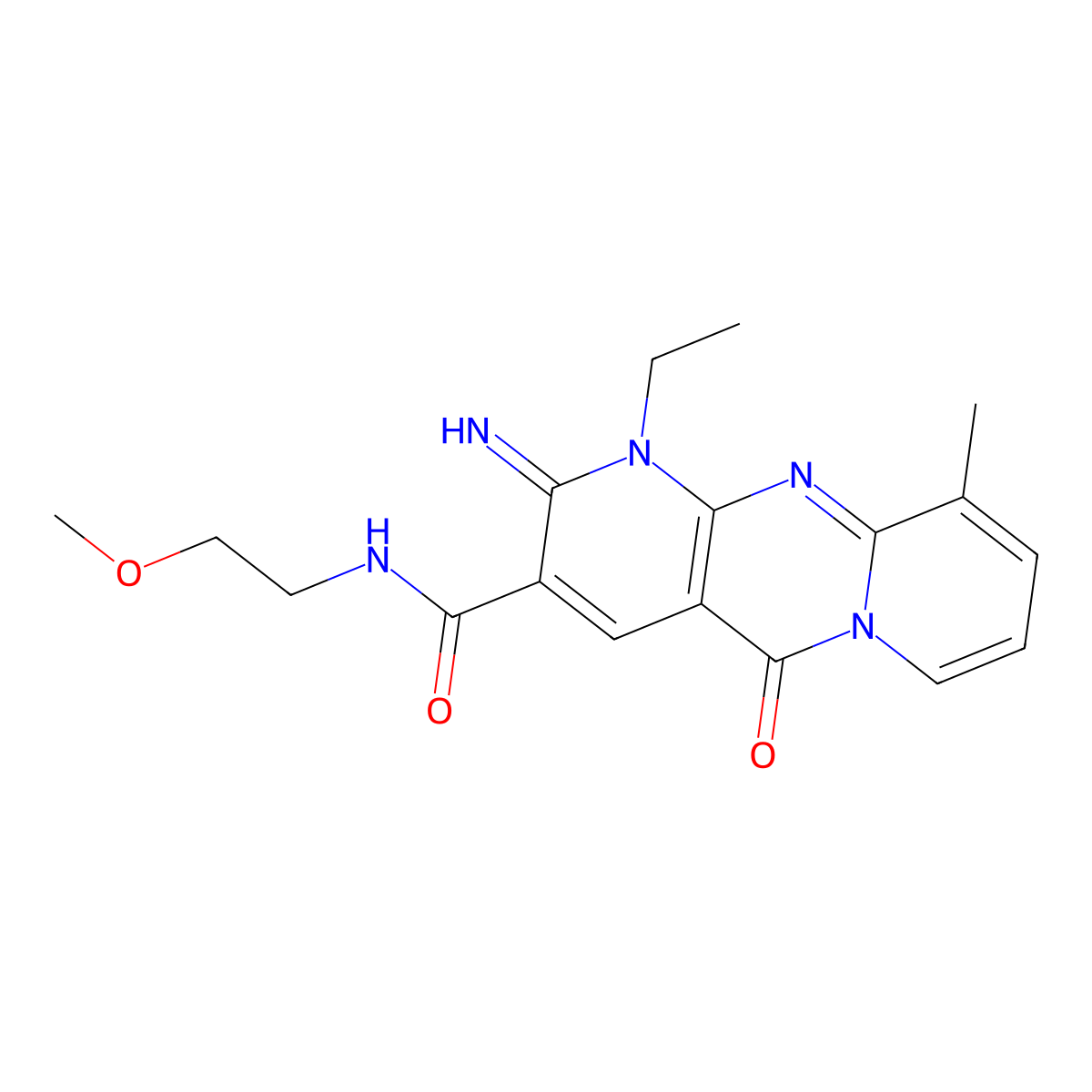 1-ethyl-2-imino-N-(2-methoxyethyl)-10-methyl-5-oxo-2,5-dihydro-1H-dipyrido[1,2-a:2',3'-d]pyrimidine-3-carboxamide molecular structure, CAS 371237-32-0