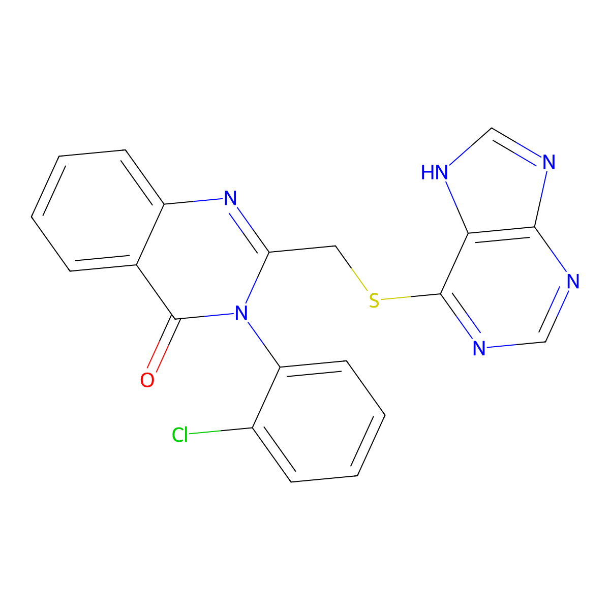 3-(2-Chloro-phenyl)-2-(9H-purin-6-ylsulfanylmethyl)-3H-quinazolin-4-one molecular structure, CAS 371243-63-9
