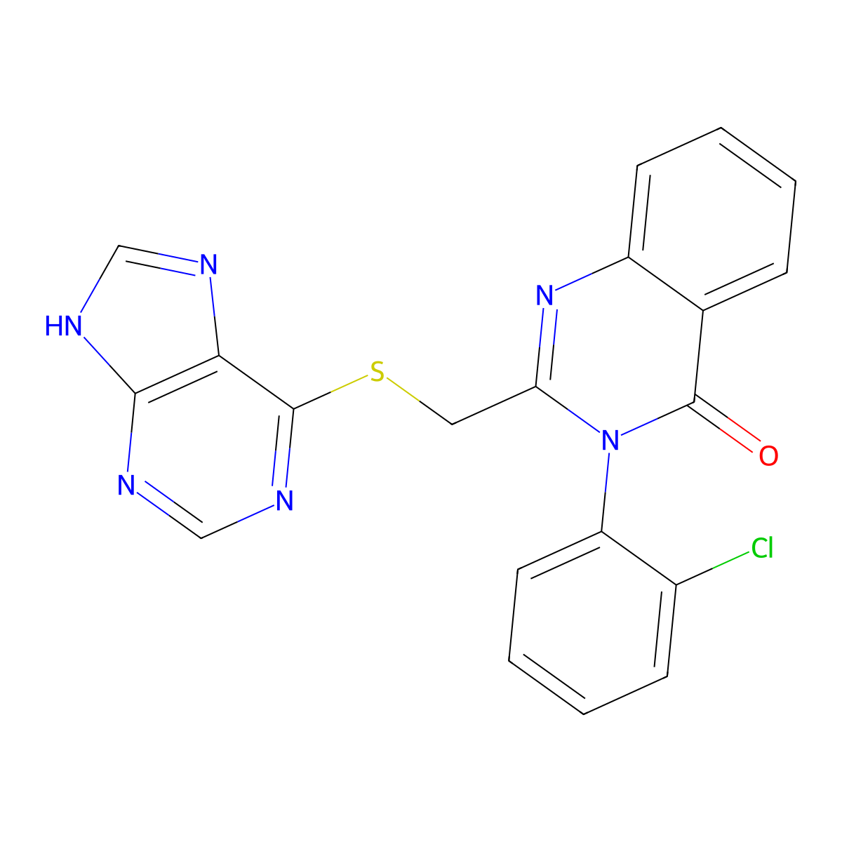 3-(2-Chloro-phenyl)-2-(9H-purin-6-ylsulfanylmethyl)-3H-quinazolin-4-one molecular structure, CAS 371243-63-9