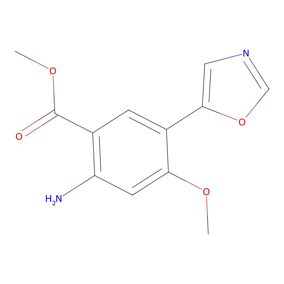 Methyl 2-amino-4-methoxy-5-(1,3-oxazol-5-yl)benzoate molecular structure, CAS 371251-37-5