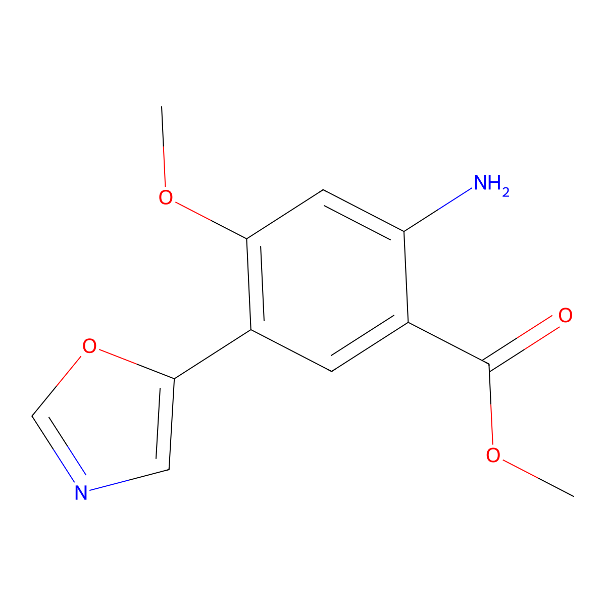 Methyl 2-amino-4-methoxy-5-(1,3-oxazol-5-yl)benzoate molecular structure, CAS 371251-37-5