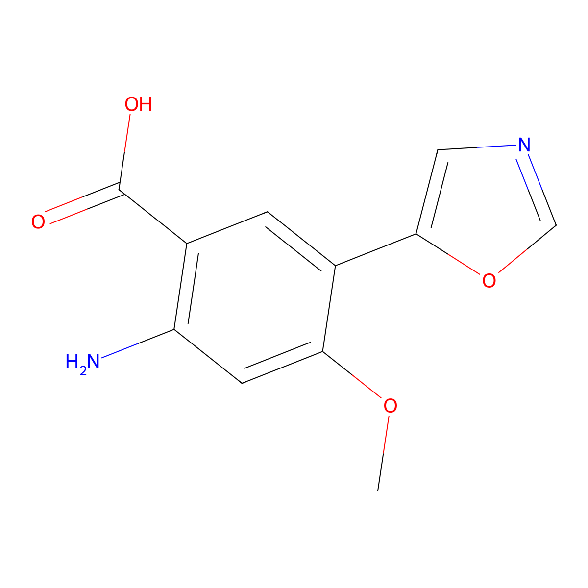 2-Amino-4-methoxy-5-(1,3-oxazol-5-yl)benzoic acid molecular structure, CAS 371251-38-6