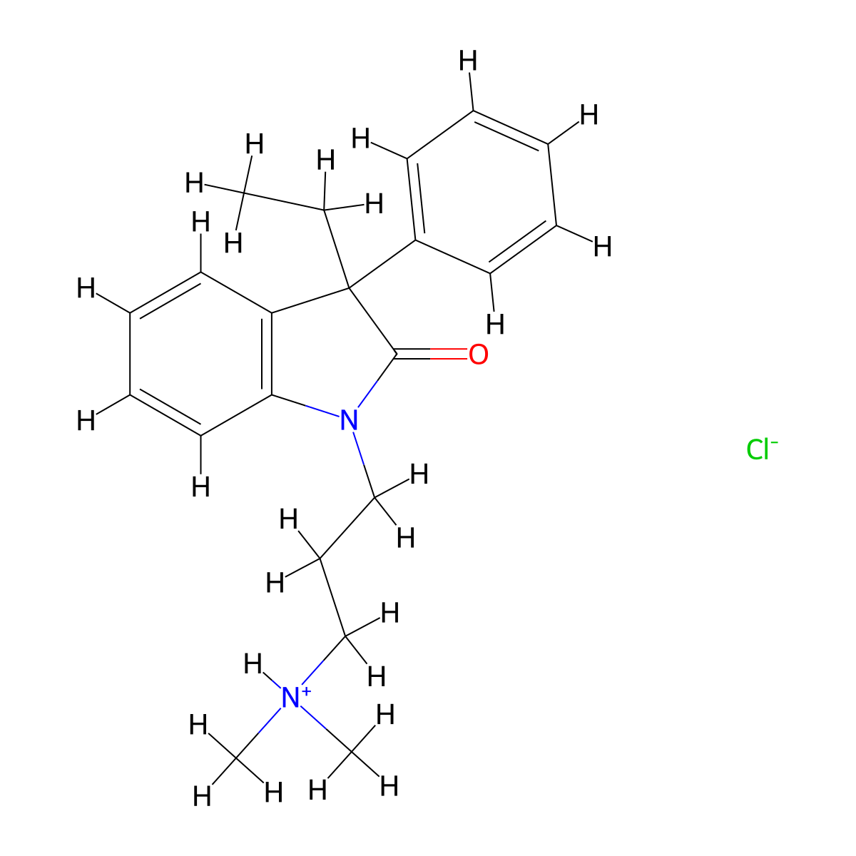 2H-Indol-2-one, 1,3-dihydro-1-(3-(dimethylamino)propyl)-3-ethyl-3-phenyl-, monohydrochloride molecular structure, CAS 37126-55-9