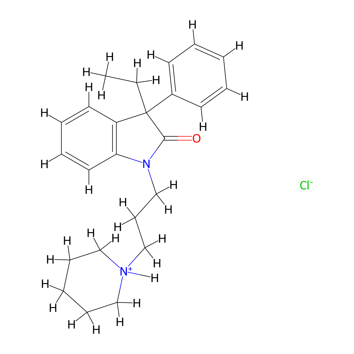 2H-Indol-2-one, 1,3-dihydro-3-ethyl-3-phenyl-1-(3-(piperidino)propyl)-, monohydrochloride molecular structure, CAS 37126-57-1