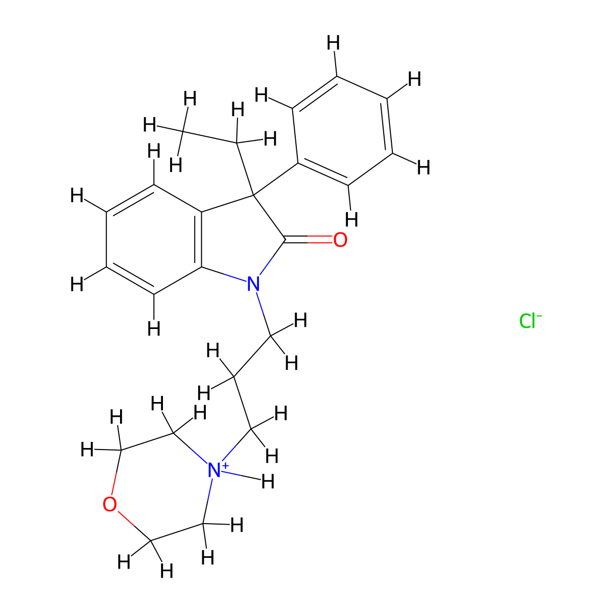 2H-Indol-2-one, 1,3-dihydro-3-ethyl-1-(3-(morpholino)propyl)-3-phenyl-, monohydrochloride molecular structure, CAS 37126-58-2