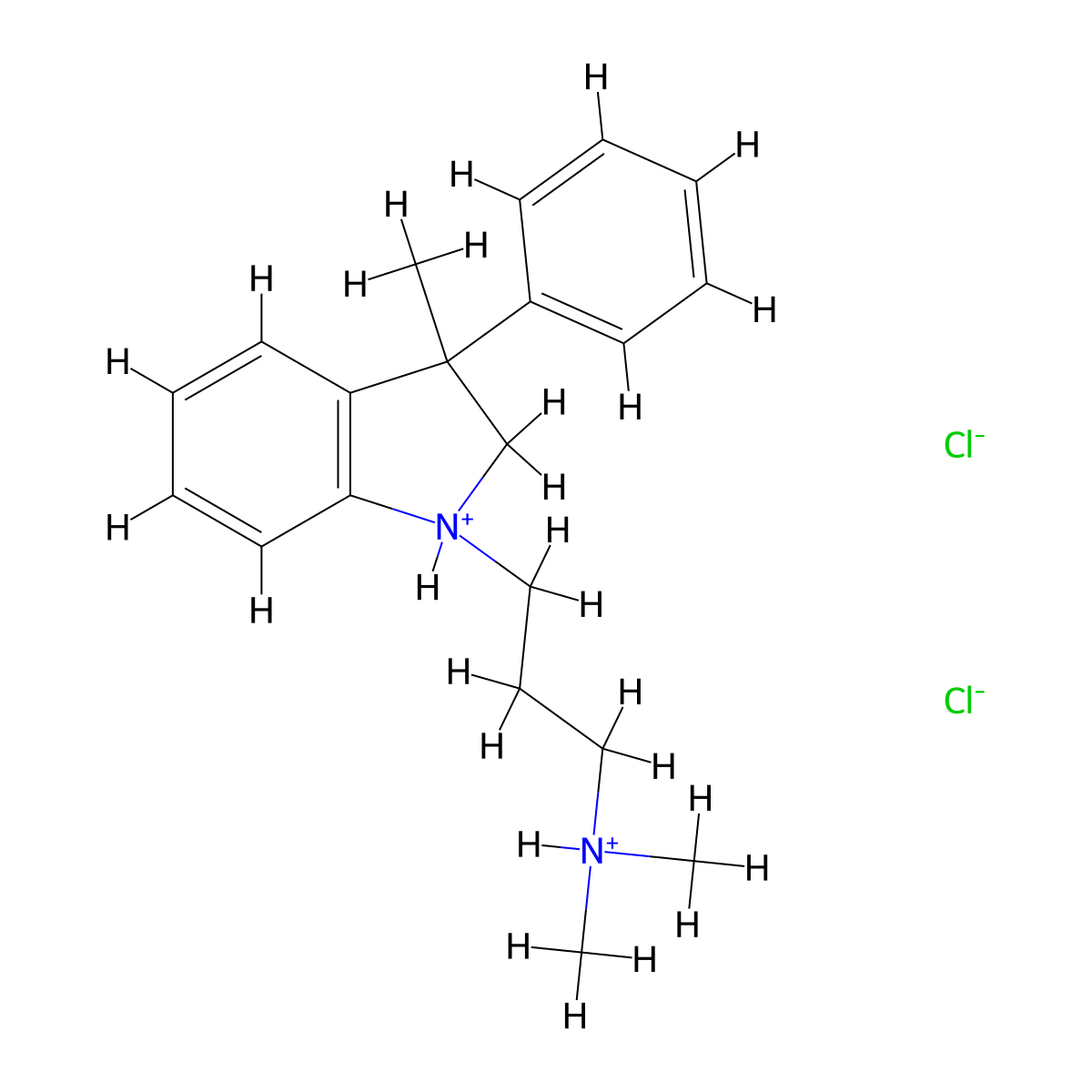 1H-Indole-1-propylamine, 2,3-dihydro-3-phenyl-N,N,3-trimethyl-, hydrochloride, hydrate, (1:2:1) molecular structure, CAS 37126-62-8