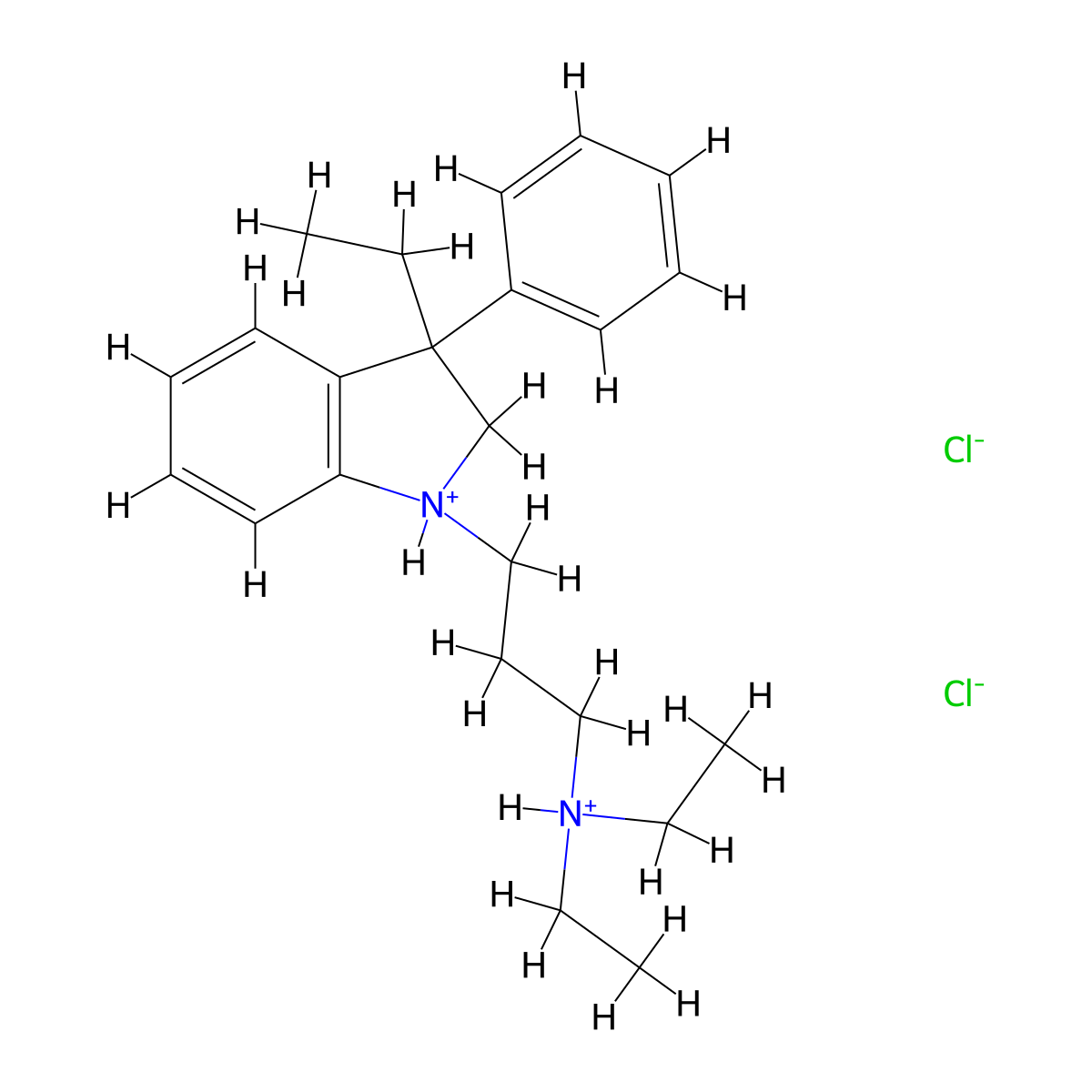 N,N-Diethyl-3-(3-ethyl-3-phenyl-2,3-dihydro-1H-indol-1-yl)propan-1-amine--hydrogen chloride (1/2) molecular structure, CAS 37126-71-9