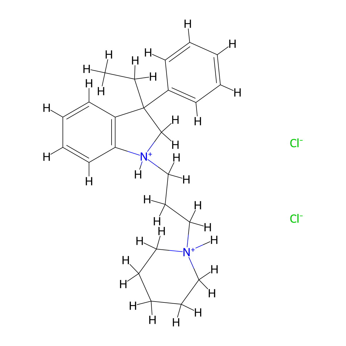 1H-Indole, 2,3-dihydro-3-ethyl-3-phenyl-1-(3-piperidinopropyl)-, dihydrochloride molecular structure, CAS 37126-72-0