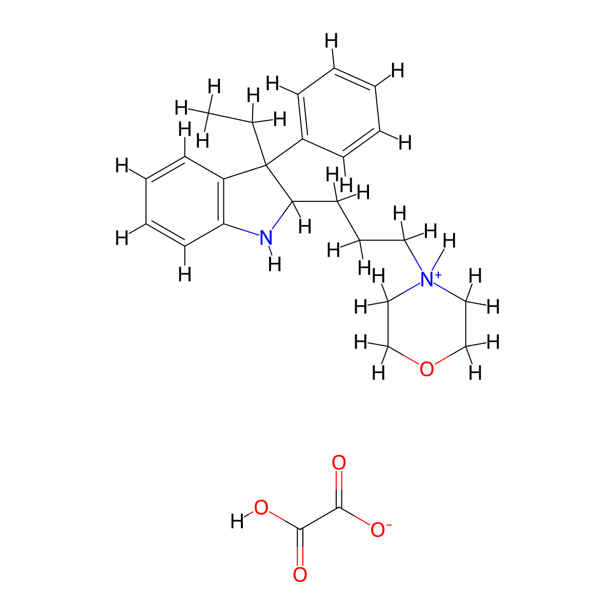 1H-Indole, 2,3-dihydro-3-ethyl-1-(3-(morpholino)propyl)-3-phenyl-, oxalate (1:1) molecular structure, CAS 37126-73-1