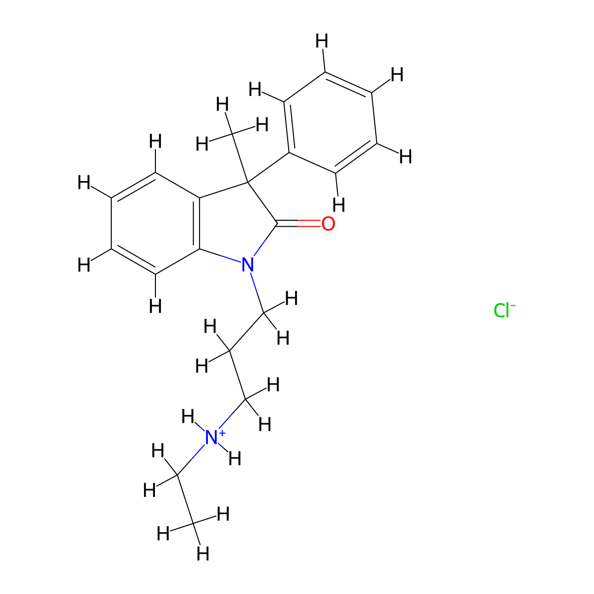 2H-Indol-2-one, 1,3-dihydro-1-(3-(ethylamino)propyl)-3-methyl-3-phenyl-, monohydrochloride molecular structure, CAS 37129-51-4