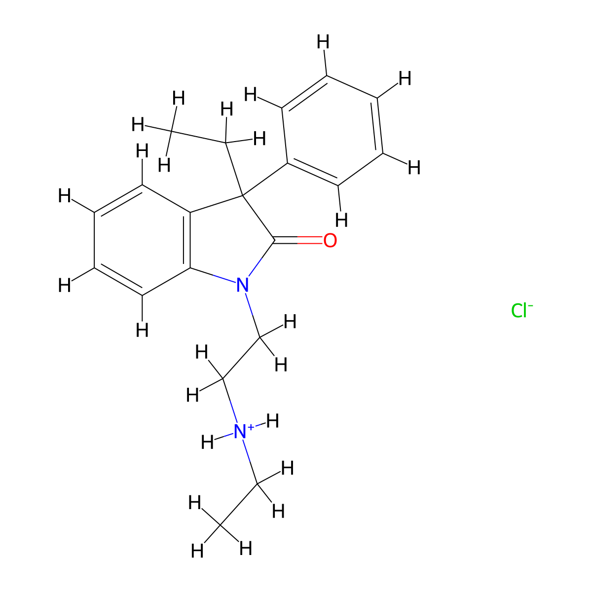 2H-Indol-2-one, 1,3-dihydro-3-ethyl-1-(2-(ethylamino)ethyl)-3-phenyl-, monohydrochloride molecular structure, CAS 37129-53-6