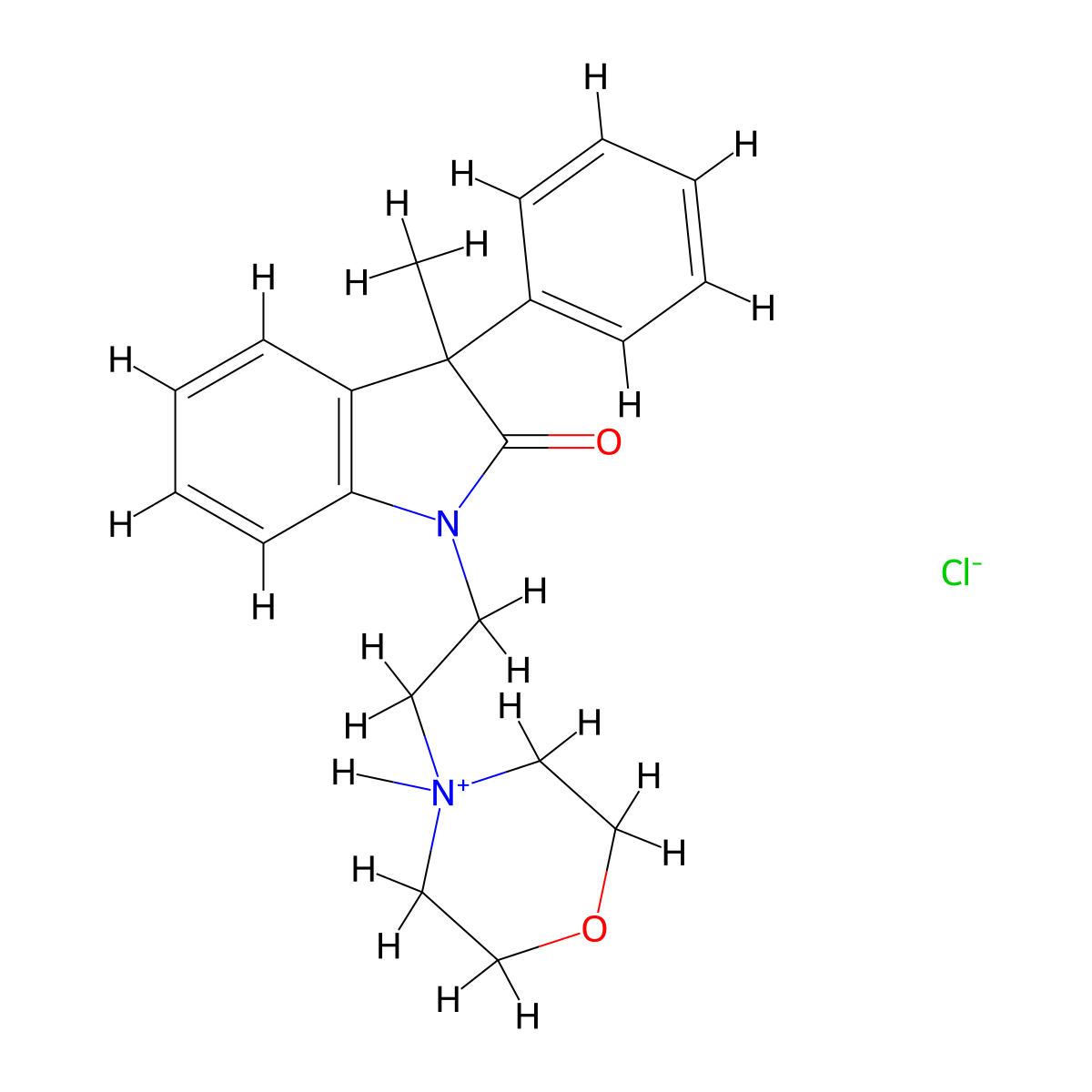 2H-Indol-2-one, 1,3-dihydro-3-methyl-1-(2-(morpholino)ethyl)-3-phenyl-, monohydrochloride molecular structure, CAS 37129-58-1