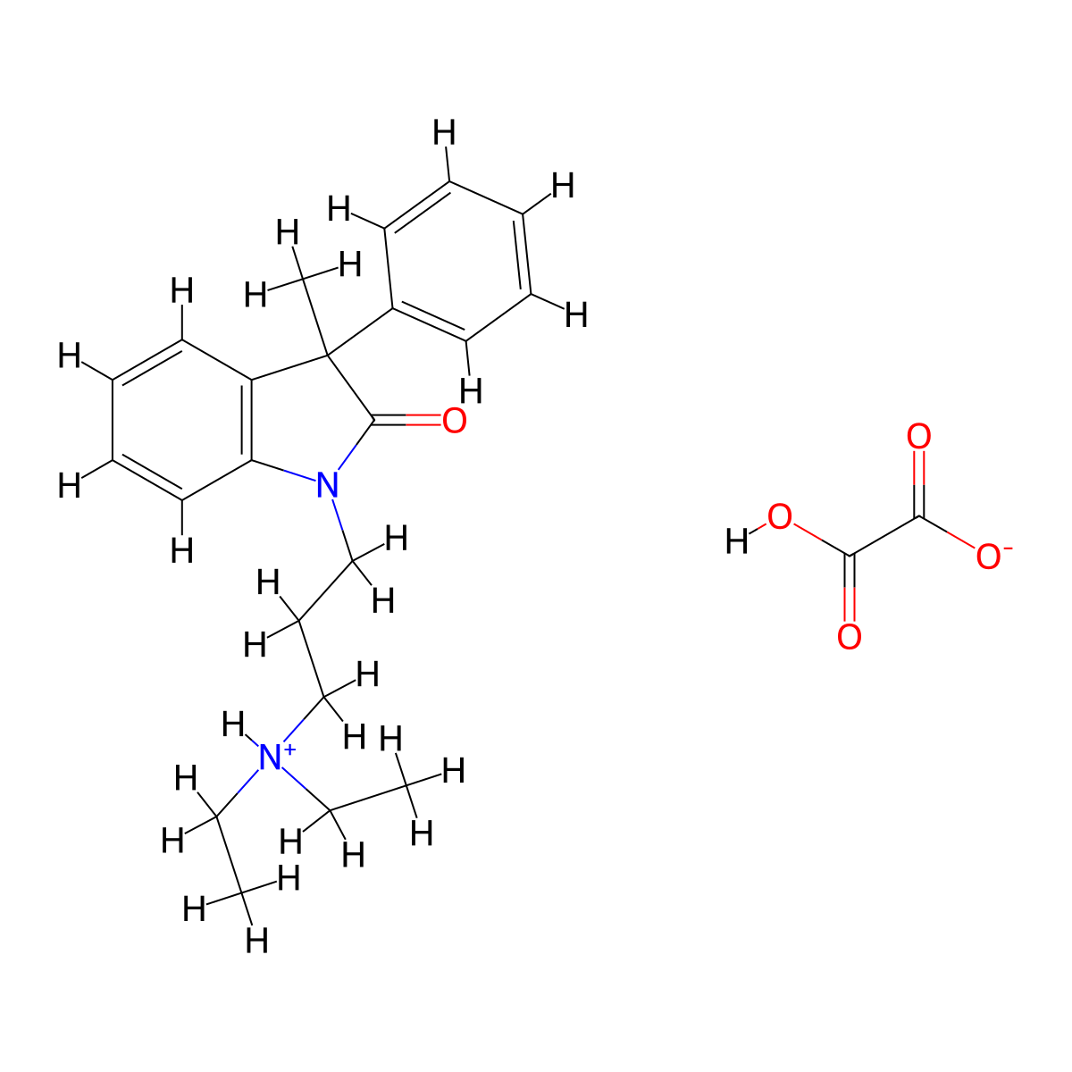 2H-Indol-2-one, 1,3-dihydro-1-(3-(diethylamino)propyl)-3-methyl-3-phenyl-, oxalate (1:1) molecular structure, CAS 37129-59-2
