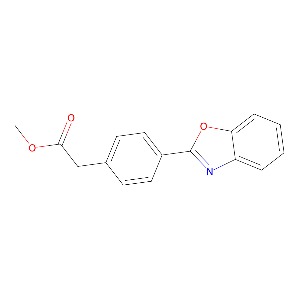 Methyl 4-(benzoxazol-2-yl)phenylacetate molecular structure, CAS 37135-41-4