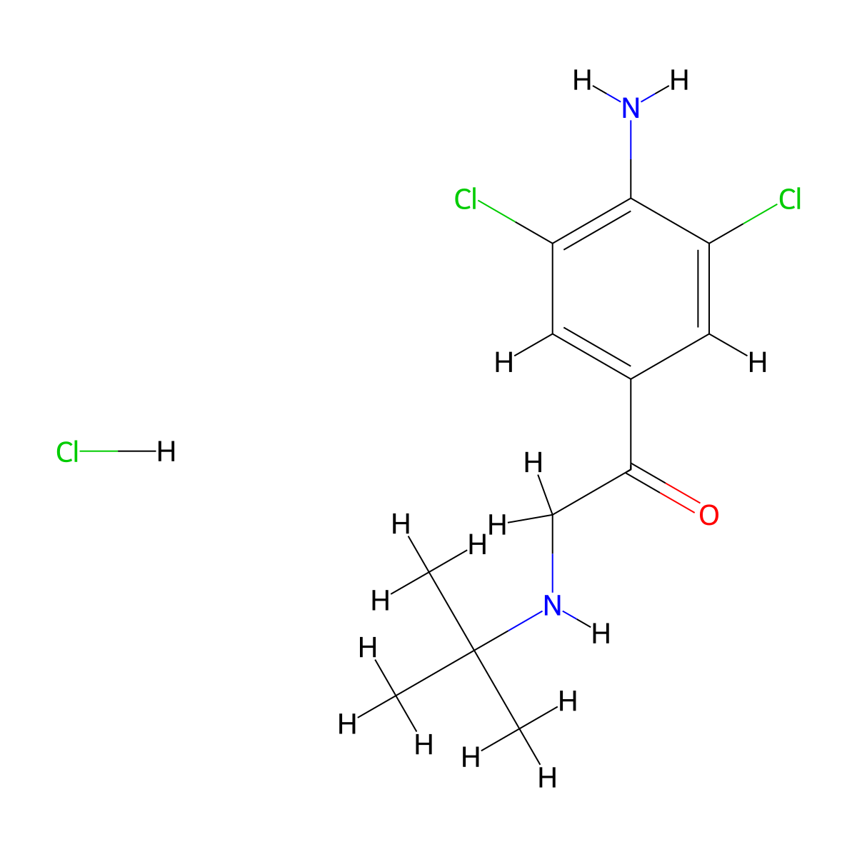 Ethanone, 1-(4-amino-3,5-dichlorophenyl)-2-((1,1-dimethylethyl)amino)-, hydrochloride (1:?) molecular structure, CAS 37148-49-5