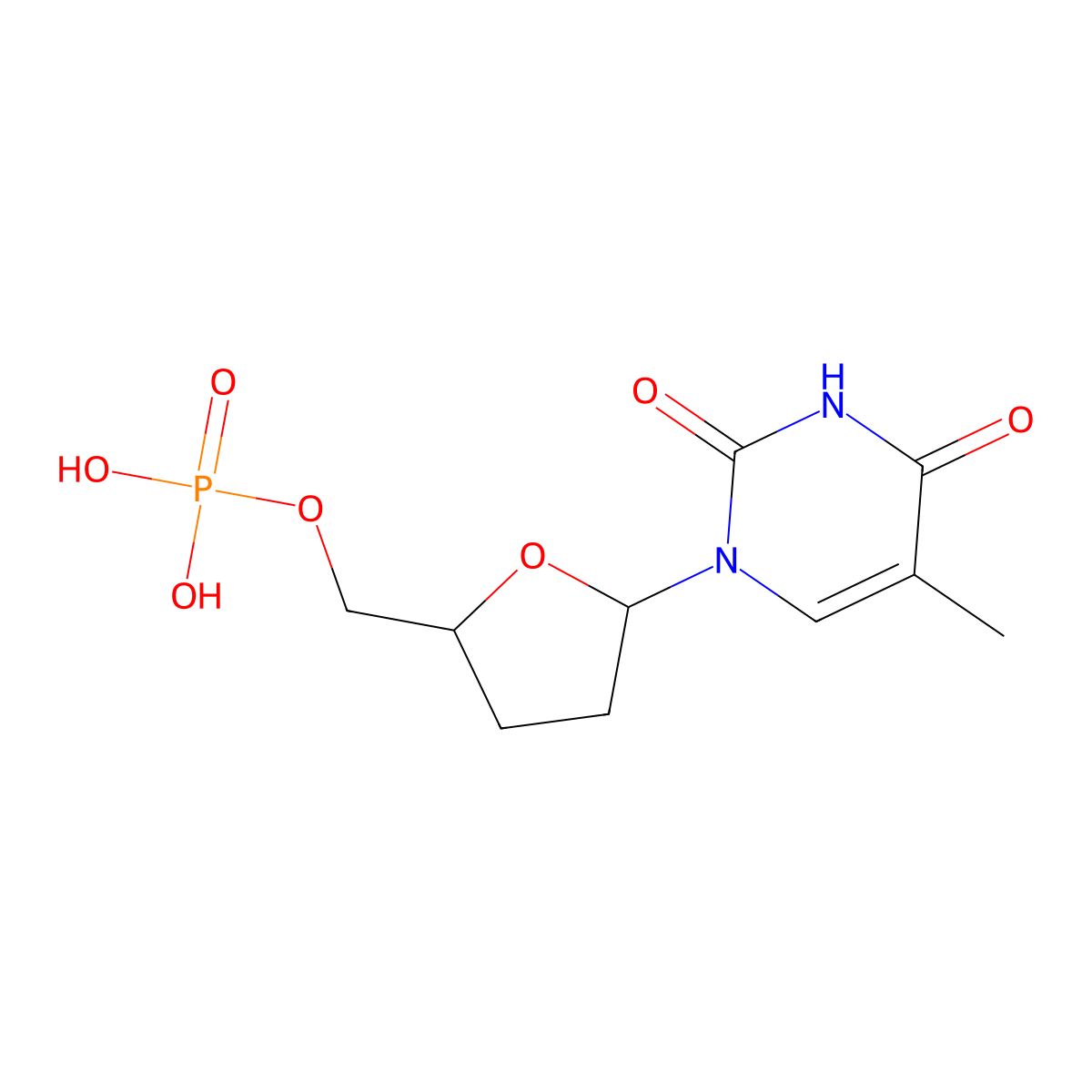 2',3'-Dideoxythymidine-5'-Monophosphate molecular structure, CAS 3715-64-8