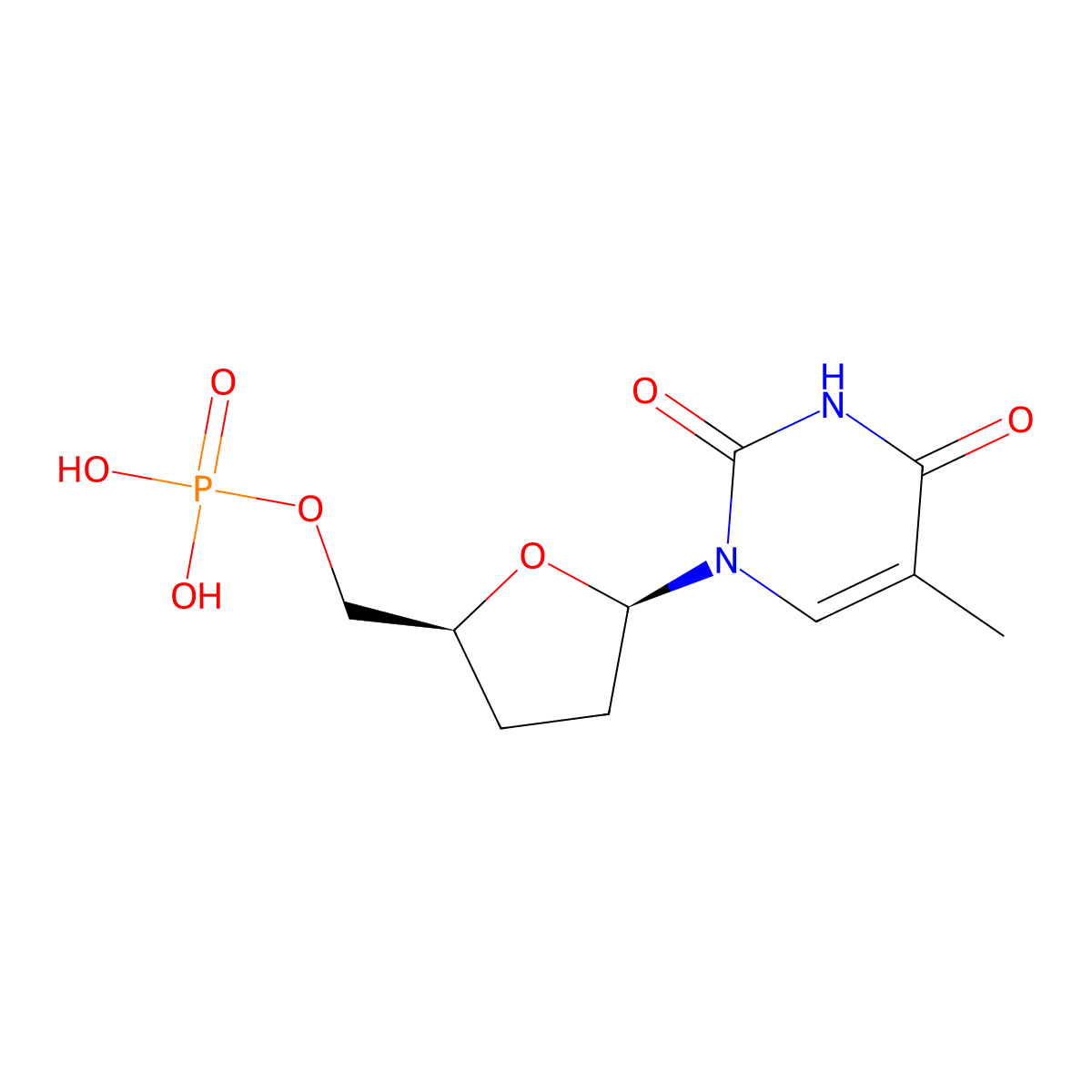 2',3'-Dideoxythymidine-5'-Monophosphate molecular structure, CAS 3715-64-8