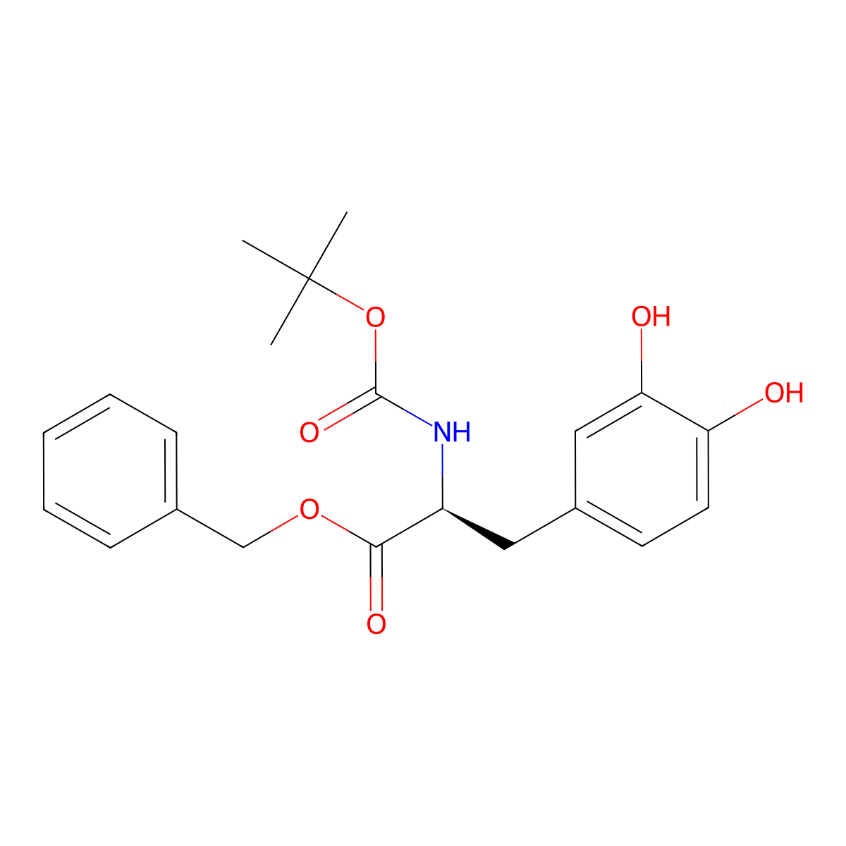 (S)-Benzyl 2-((tert-butoxycarbonyl)amino)-3-(3,4-dihydroxyphenyl)propanoate molecular structure, CAS 37169-37-2