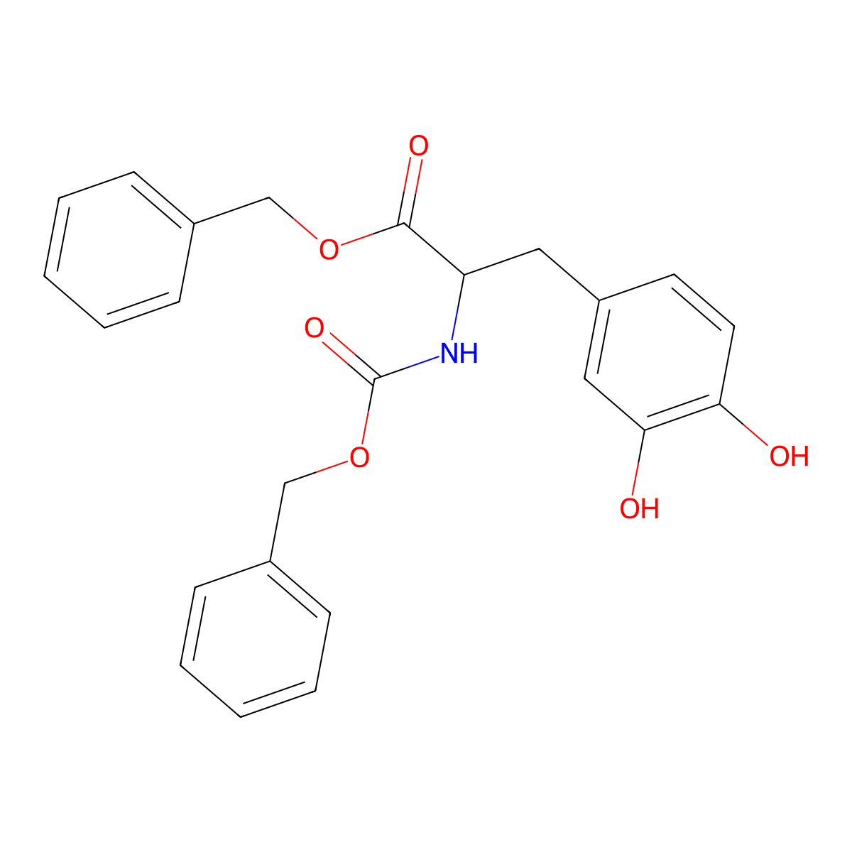 (S)-Benzyl 2-(((benzyloxy)carbonyl)amino)-3-(3,4-dihydroxyphenyl)propanoate molecular structure, CAS 37169-42-9