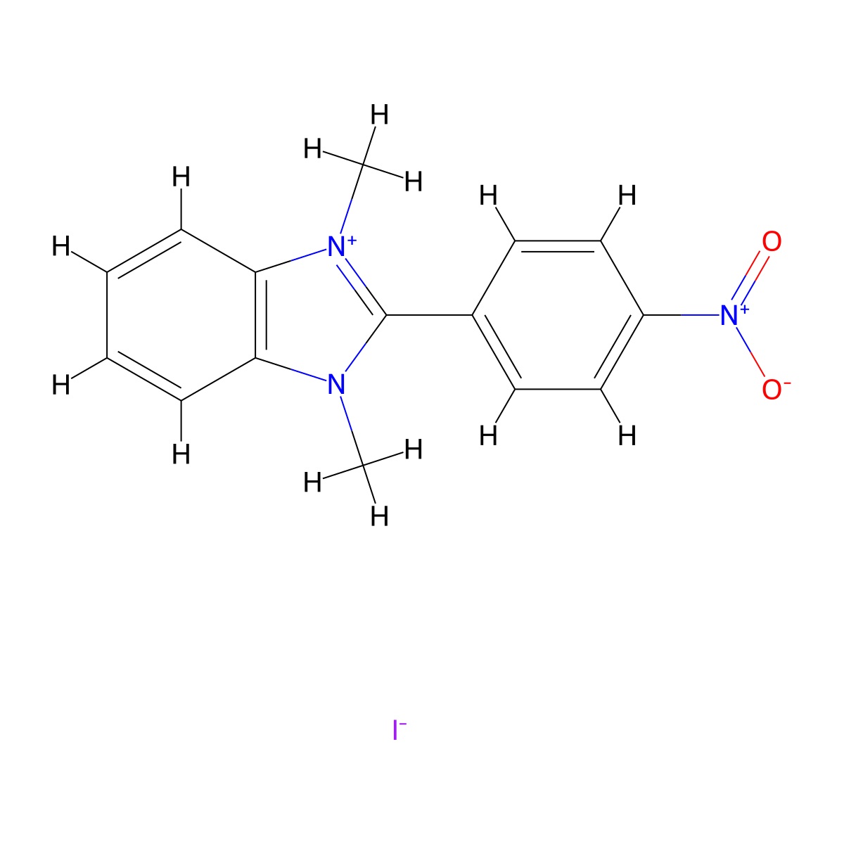 1,3-Dimethyl-2-(4-nitro-phenyl)-3H-benzoimidazol-1-ium, iodide molecular structure, CAS 3717-95-1