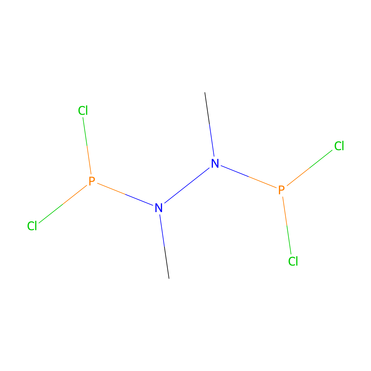 1,2-Bis(dichlorophosphino)-1,2-dimethylhydrazine molecular structure, CAS 37170-64-2