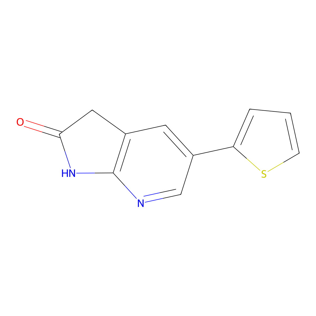 1,3-Dihydro-5-(2-thienyl)-2H-pyrrolo(2,3-b)pyridin-2-one molecular structure, CAS 371758-71-3