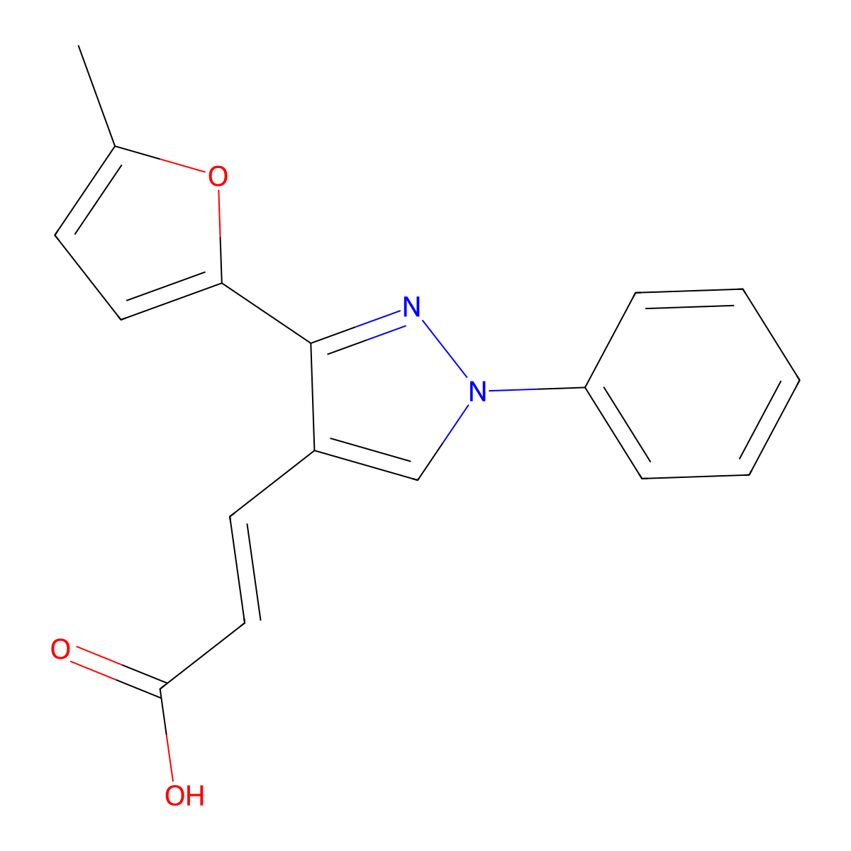 3-[3-(5-methylfuran-2-yl)-1-phenyl-1H-pyrazol-4-yl]prop-2-enoic acid molecular structure, CAS 371773-81-8