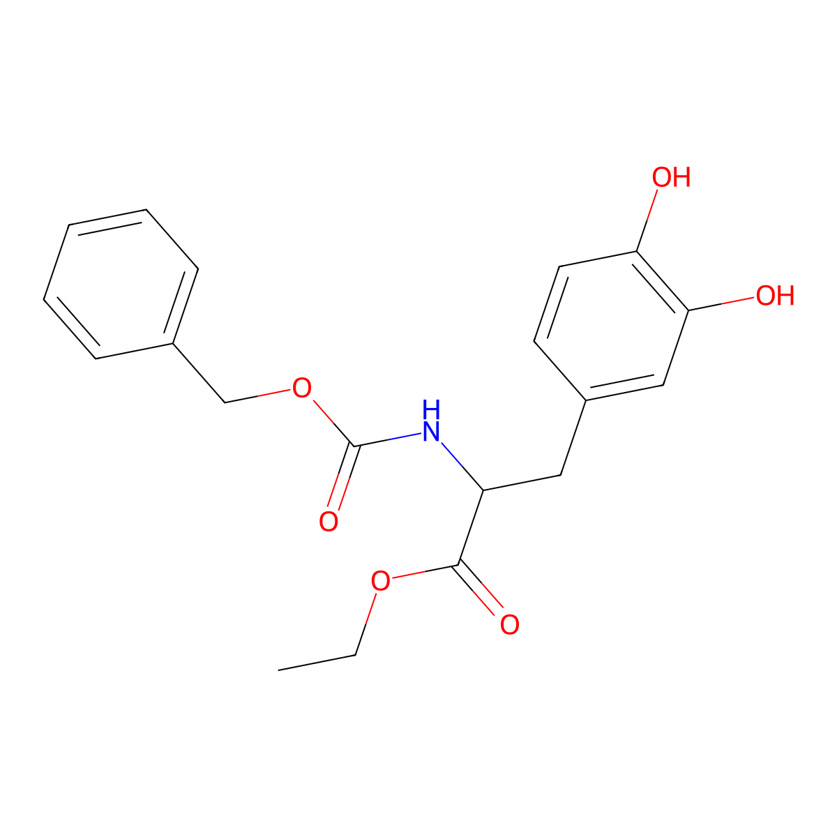 ethyl (2S)-2-{[(benzyloxy)carbonyl]amino}-3-(3,4-dihydroxyphenyl)propanoate molecular structure, CAS 37178-38-4