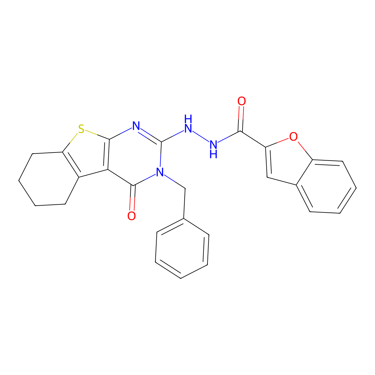 N'-(3-benzyl-4-oxo-5,6,7,8-tetrahydro-[1]benzothiolo[2,3-d]pyrimidin-2-yl)-1-benzofuran-2-carbohydrazide molecular structure, CAS 371780-27-7