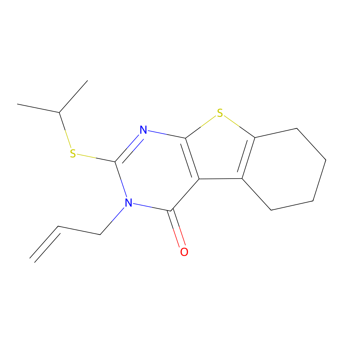 2-Propan-2-ylsulfanyl-3-prop-2-enyl-5,6,7,8-tetrahydro-[1]benzothiolo[2,3-d]pyrimidin-4-one molecular structure, CAS 371780-68-6