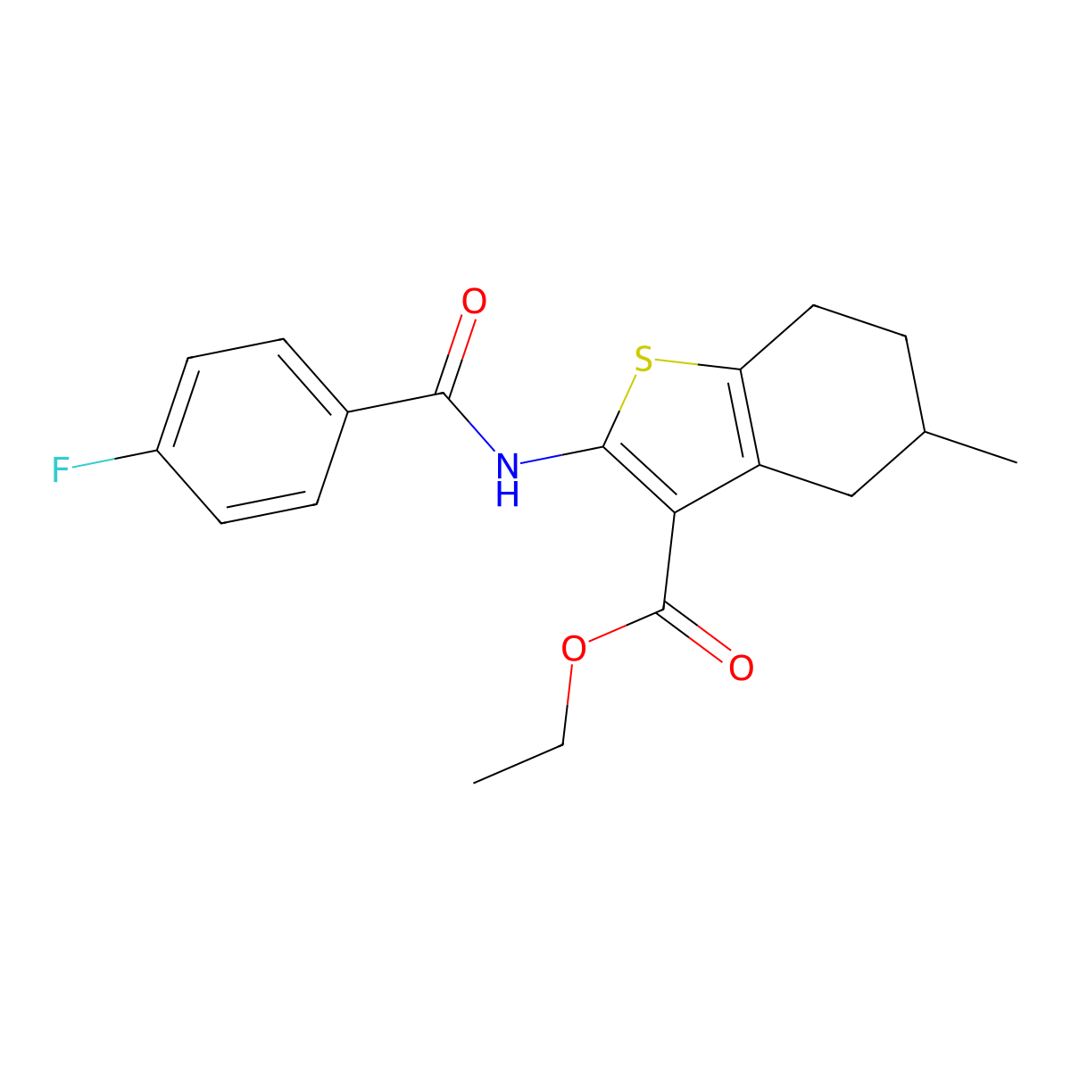 Ethyl 2-[(4-fluorobenzoyl)amino]-5-methyl-4,5,6,7-tetrahydro-1-benzothiophene-3-carboxylate molecular structure, CAS 371781-13-4