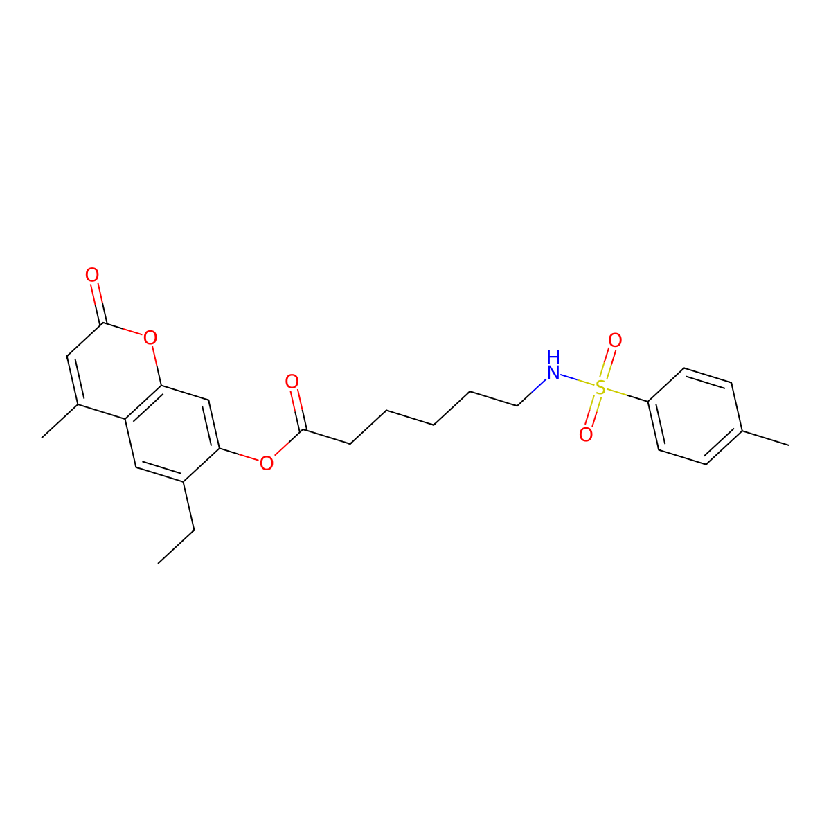 6-ethyl-4-methyl-2-oxo-2H-chromen-7-yl 6-{[(4-methylphenyl)sulfonyl]amino}hexanoate molecular structure, CAS 371781-26-9
