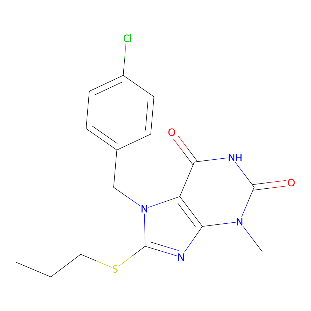 7-(4-chlorobenzyl)-3-methyl-8-(propylthio)-1H-purine-2,6(3H,7H)-dione molecular structure, CAS 371781-32-7