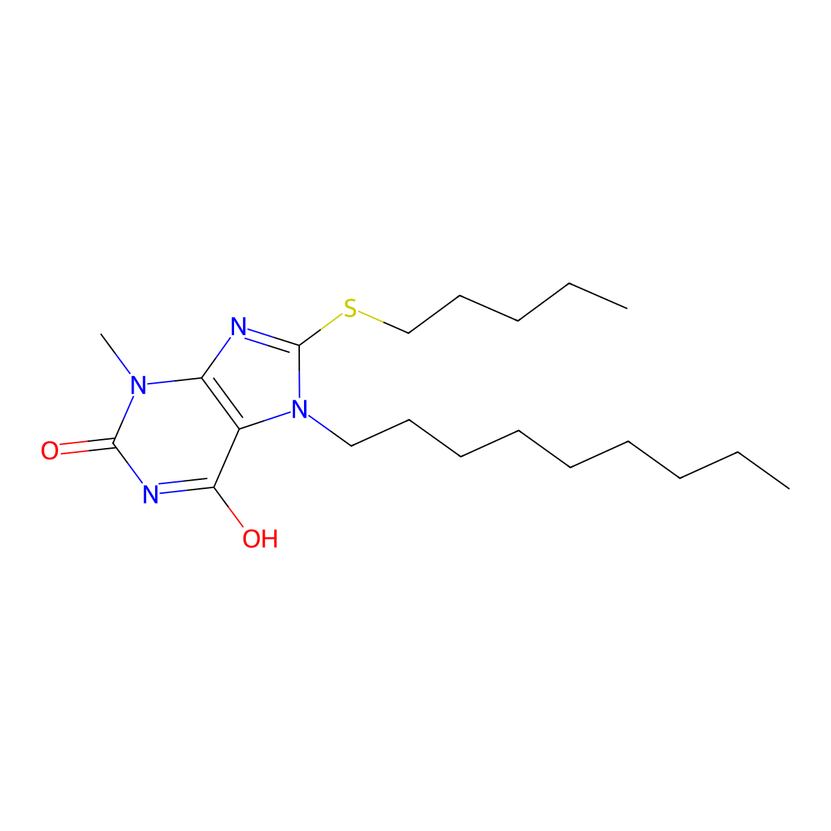 3-methyl-7-nonyl-8-(pentylsulfanyl)-3,7-dihydro-1H-purine-2,6-dione molecular structure, CAS 371781-56-5