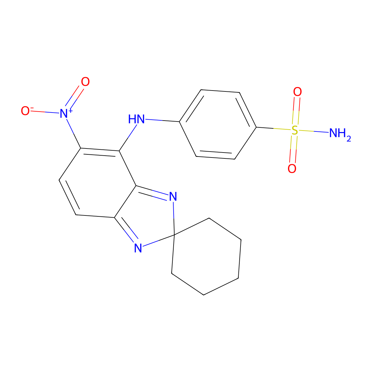 4-[(5-Nitrospiro[benzimidazole-2,1'-cyclohexan]-4-yl)amino]benzenesulfonamide molecular structure, CAS 371781-71-4