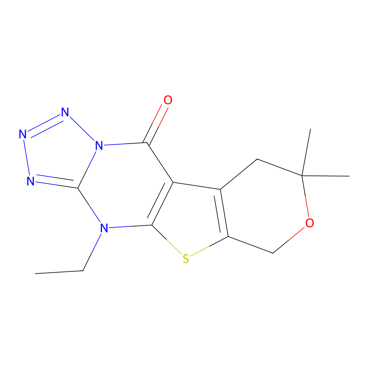 4-ethyl-8,8-dimethyl-8,9-dihydro-4H-pyrano[4',3':4,5]thieno[2,3-d]tetrazolo[1,5-a]pyrimidin-10(6H)-one molecular structure, CAS 371781-84-9